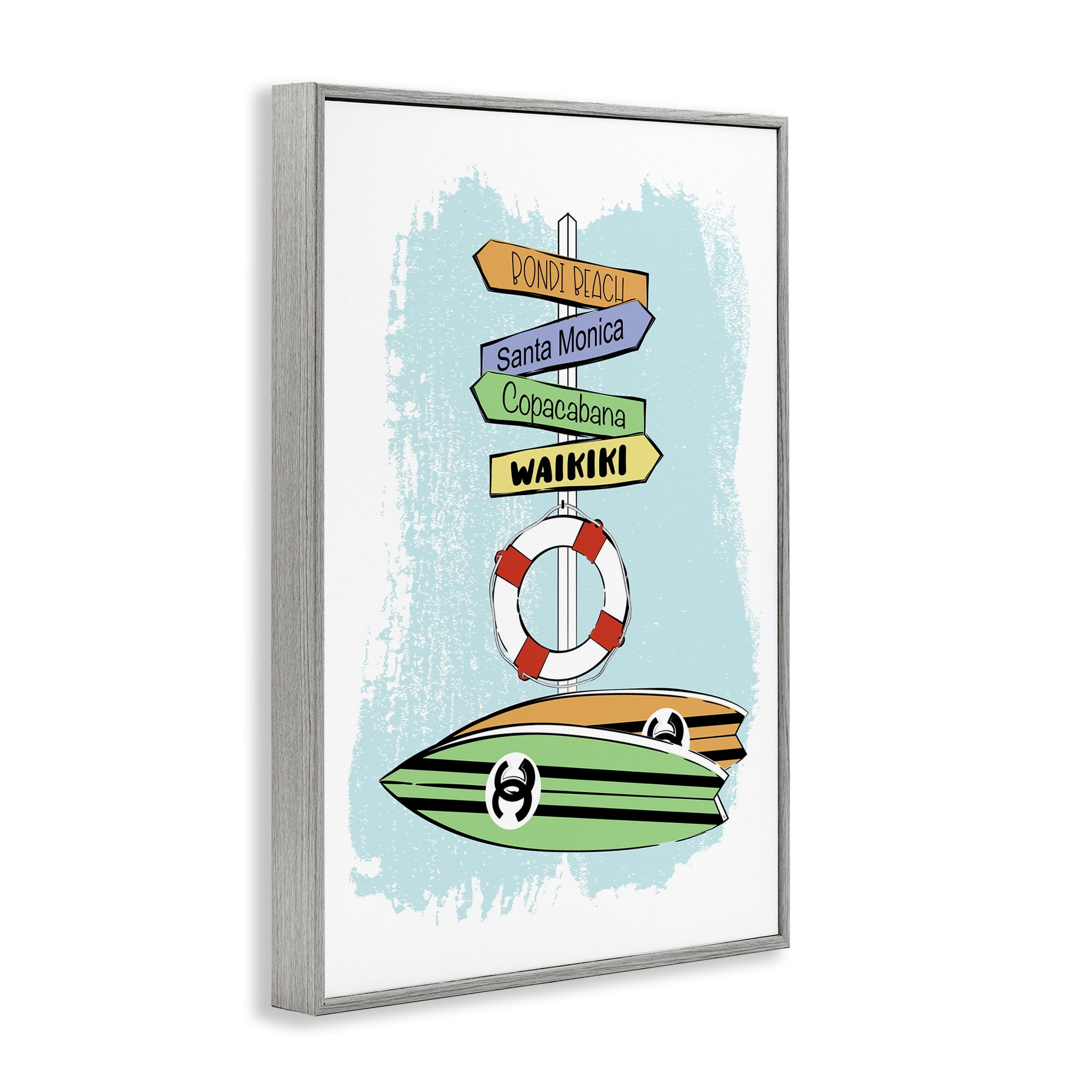 Stupell Industries Glam Surfboards & Sign Coastal Painting Gray Framed Art Print Wall Art, 16 x 24