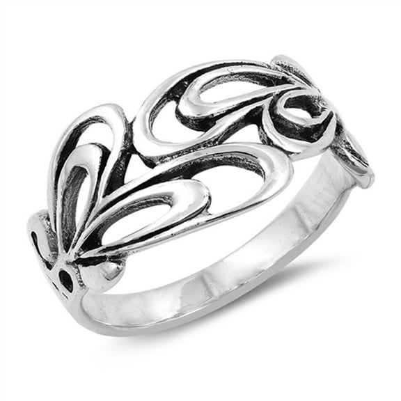 Filigree Oxidized Loop Flower Butterfly Ring 925 Sterling Silver Band Jewelry Female Male Size 6