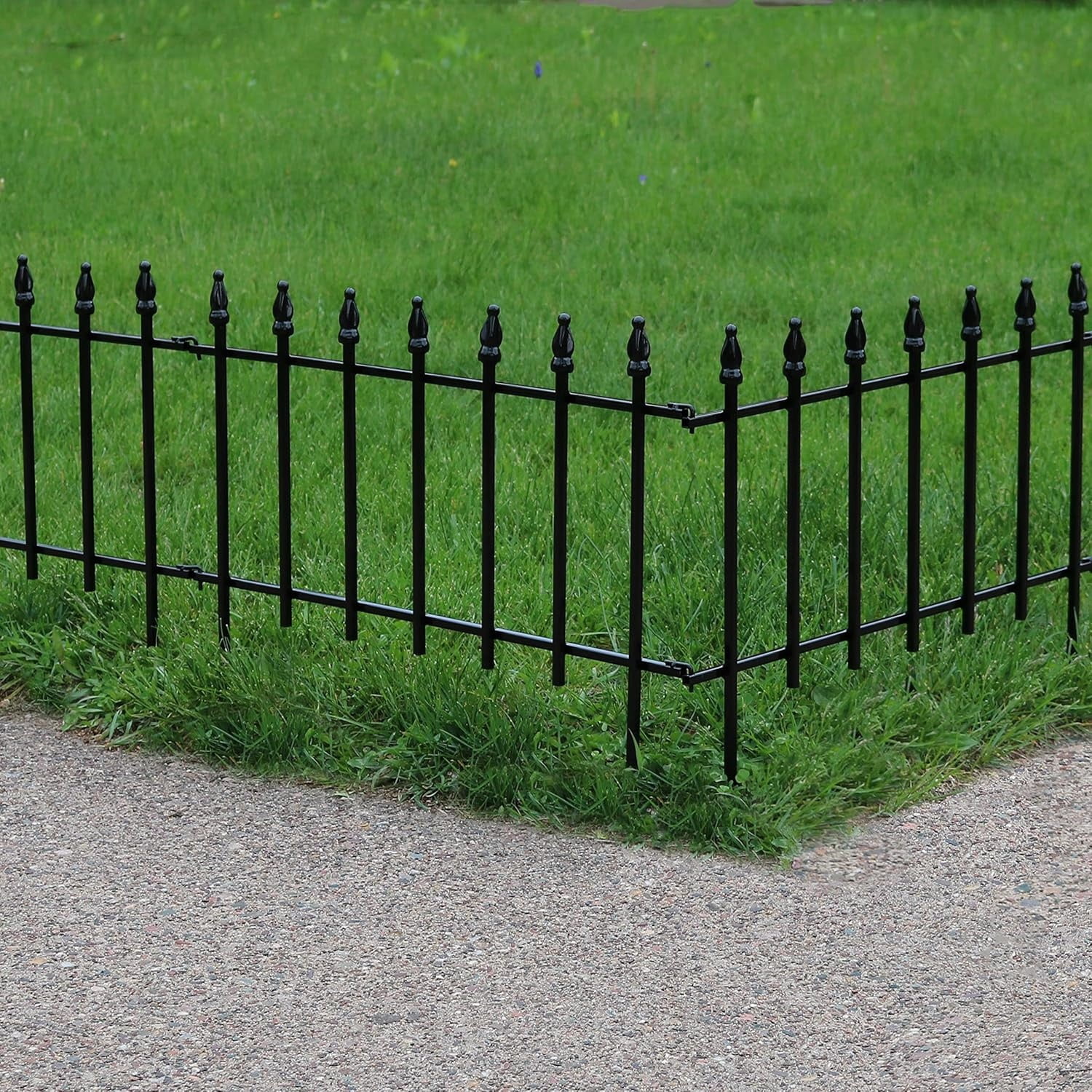 5-Panel Iron Decorative Garden Fence Border - 9ft L x 18in H No Dig Metal Garden Fencing for Animal Barrier, Flower Bed, Yard - Black
