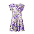 thumbnail image 6 of Pop Seller Summer Beach Dress For Women Casual Round Neck Tunic Ruffle Short Sleeve A-Line Tiered Babydoll Dress Flowy Mini Dress Purple XL, 6 of 7