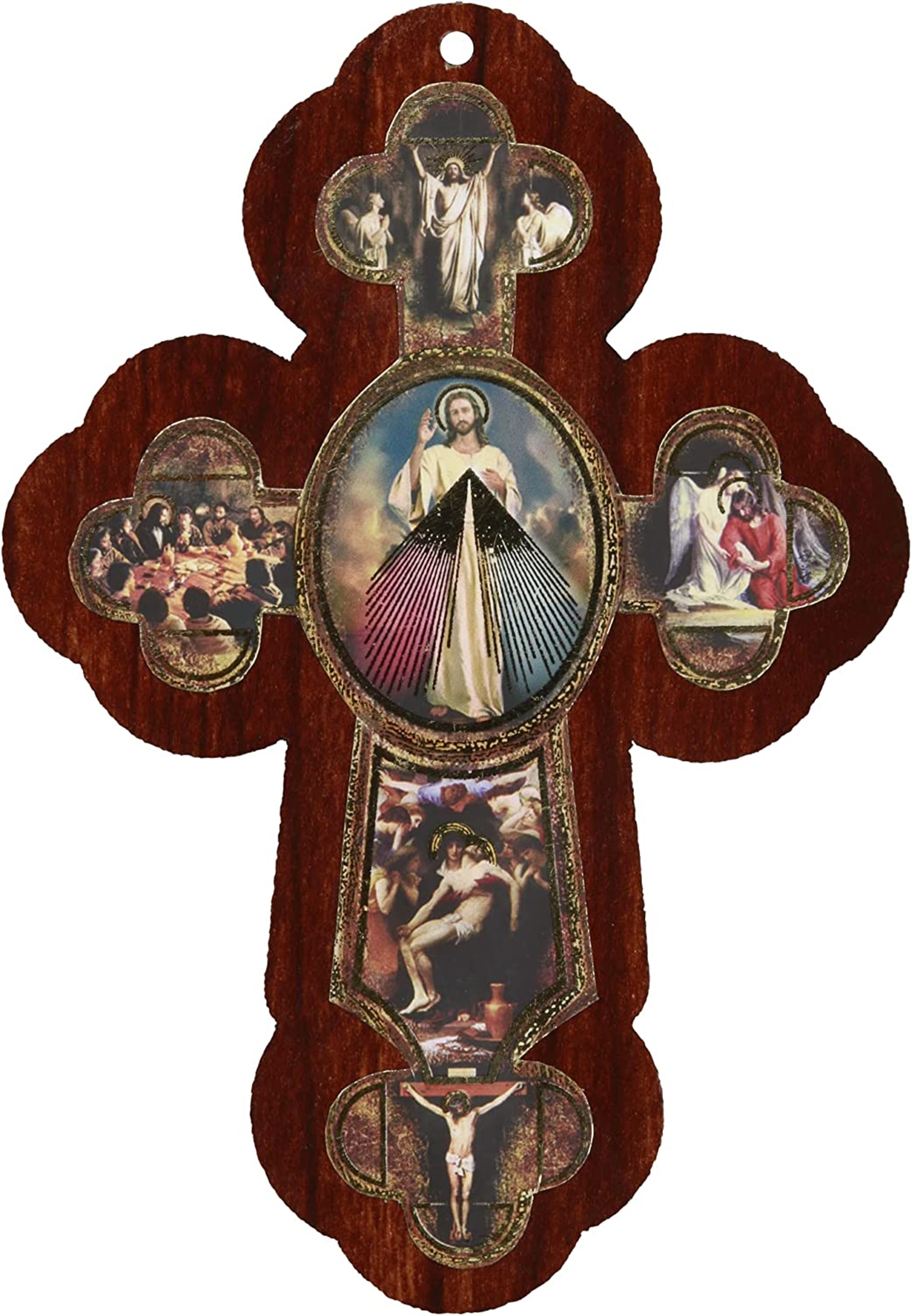 Needzo Divine Mercy Wooden Hanging Wall Cross, Religious Gifts, Home