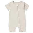 thumbnail image 2 of Fesfesfes Baby Bodysuit Short Sleeve Zipper Romper Soft Breathable 1 Piece Outfit Comfortable Toddler Clothes for Boys Girls Casual Wear Home Wear Holiday Playwear(Beige,3-6 Months), 2 of 9