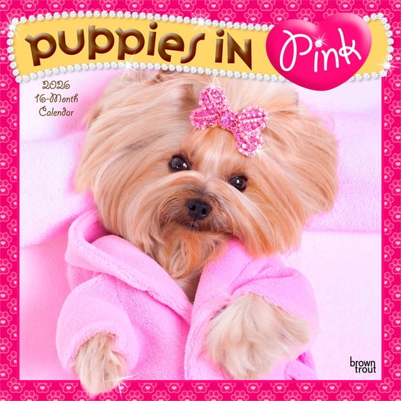 Puppies in Pink | 2026 12x24" (Hanging) Square Wall Calendar | Plastic-Free