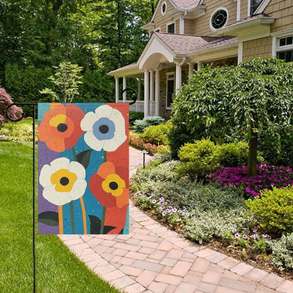 Flower Quilt Pattern Garden Flag 12x18 inch Double Sided Outside Yard Decorations for Home Outdoor