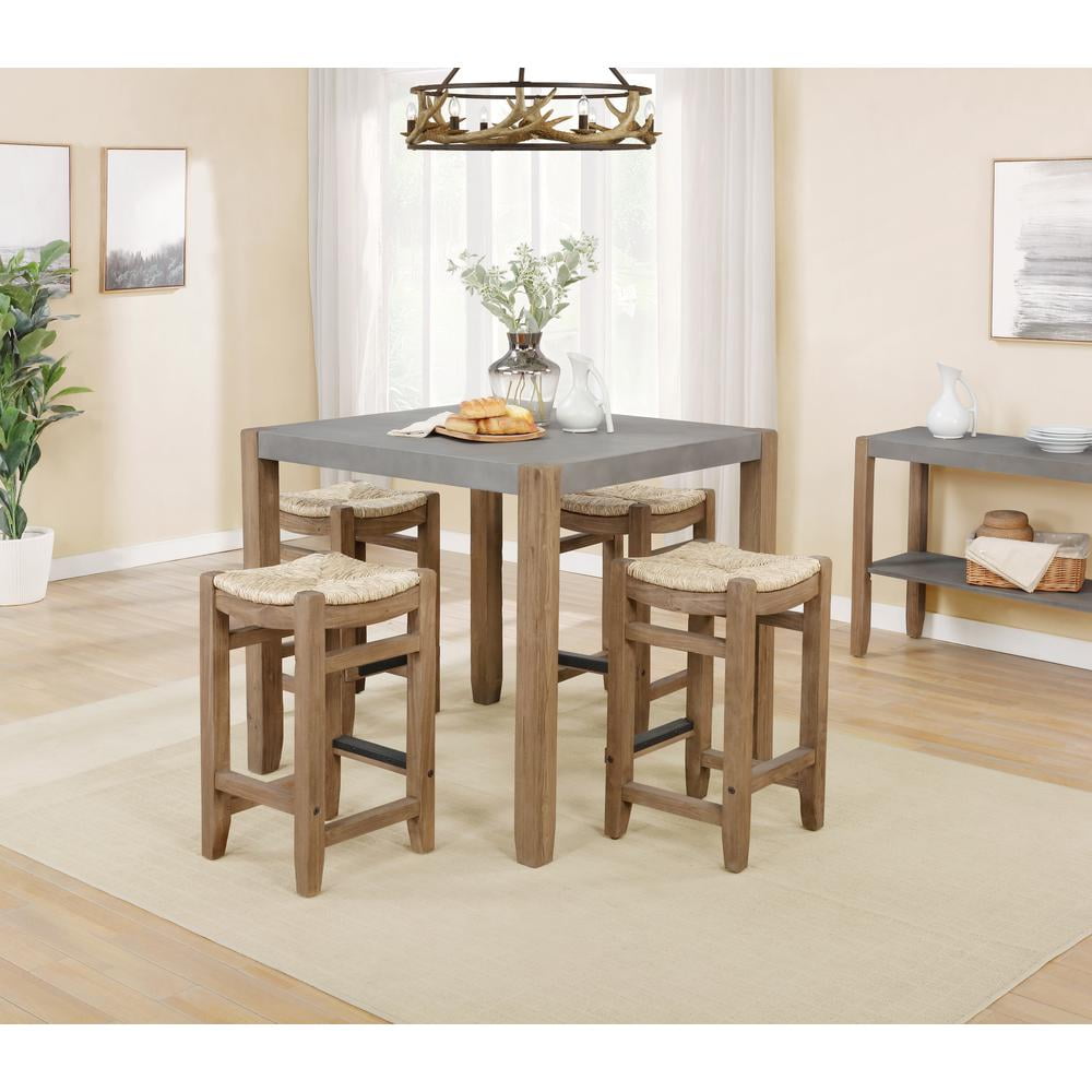 Alaterre Furniture Newport 6-Piece Dining Set with 36 in. H Wood Counter-Height Dining Table, Four 26 in. H Stools and Side Buffet Table