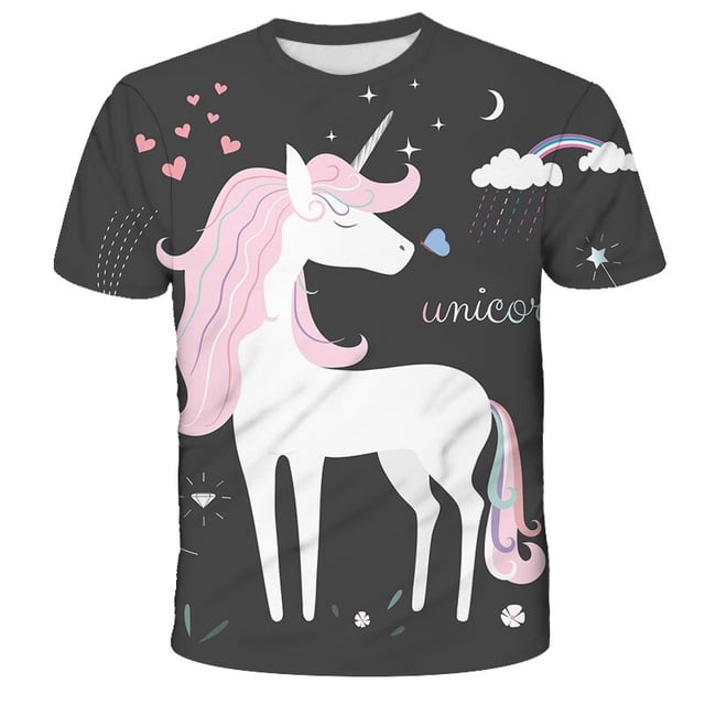 Camiseta de unicornio de verano para niñas, camiseta de manga corta con estampado 3D de 3 a 14 años, camisetas para niños, camisetas bonitas con dibujos animados para niños, ropa 6T Gao Jinjia LED