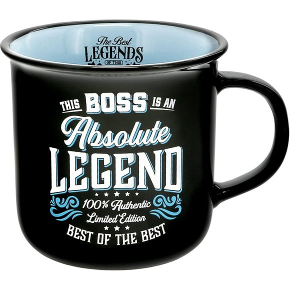 Pavilion Gift Company - Boss Absolute Legend - Ceramic 13-Ounce Campfire Mug, Double Sided Coffee Cup, Boss Gifts, Gifts for Boss, Boss Mug, 1 Count (Pack of 1), 3.75” x 5” x 3.5”, Black/Blue