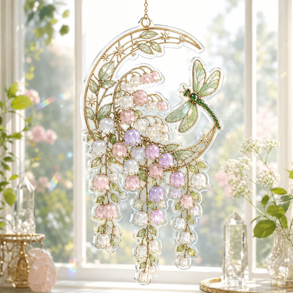 Suncatcher Dragonfly Birth Flower Moon Acrylic Window Hanging for Garden Gift