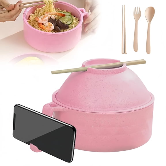 NKOOGH Microwave-Safe Ramen Bowl Set with Strainer,Lid,and Utensils,1 Set