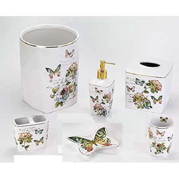 Avanti Linens Butterfly Garden 6 Piece Ceramic Bath Accessory Set