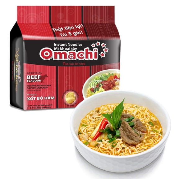 Omachi Instant Noodles 80g – Braised Beef Flavor, Non-Fried Potato Noodles (Pack of 15)