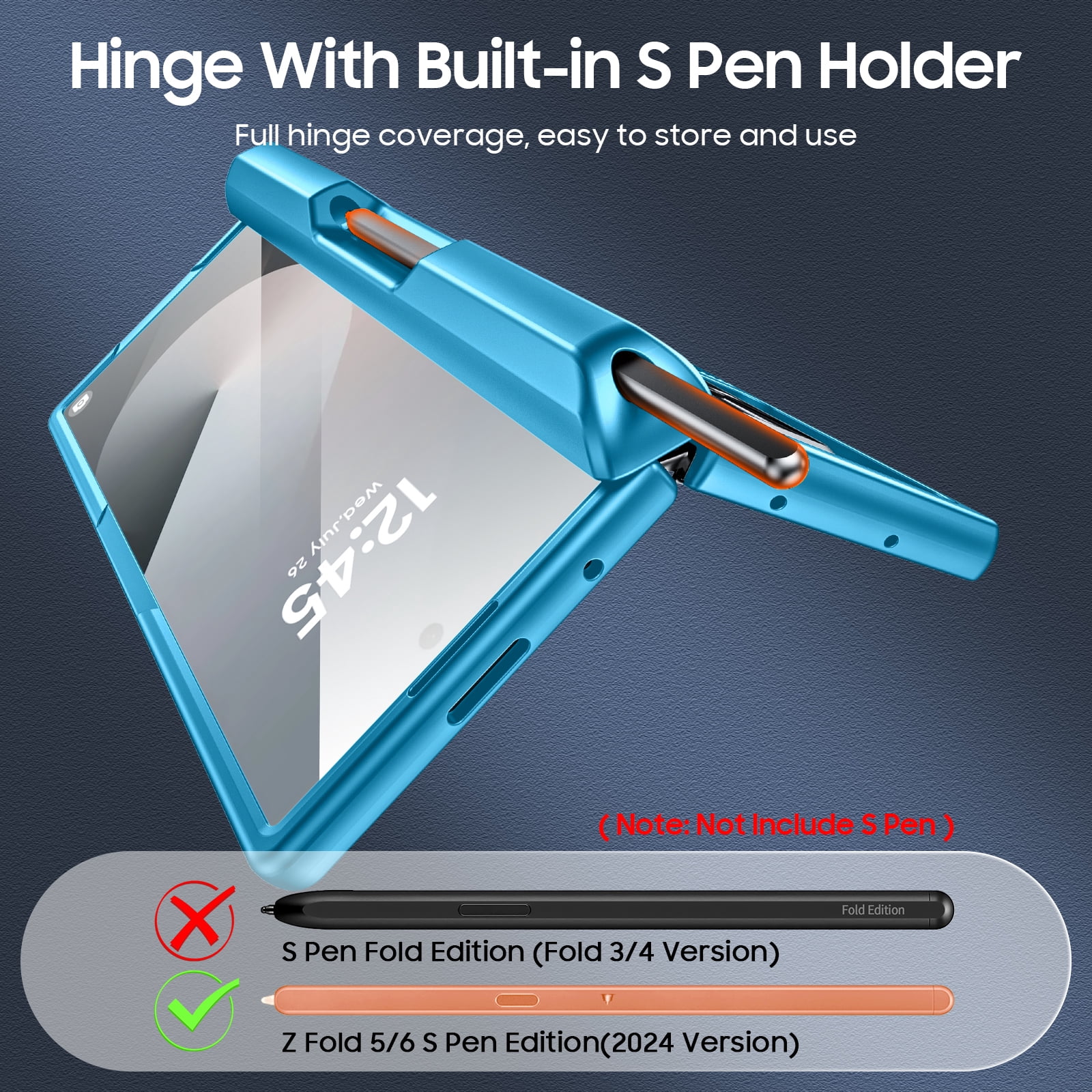 Oupeigar for Samsung Galaxy Z Fold 6 Phone Case,with RFID Cards Holder,S Pen Holder,Camera Cover, Shockproof Silicone Protective Case-Light Blue