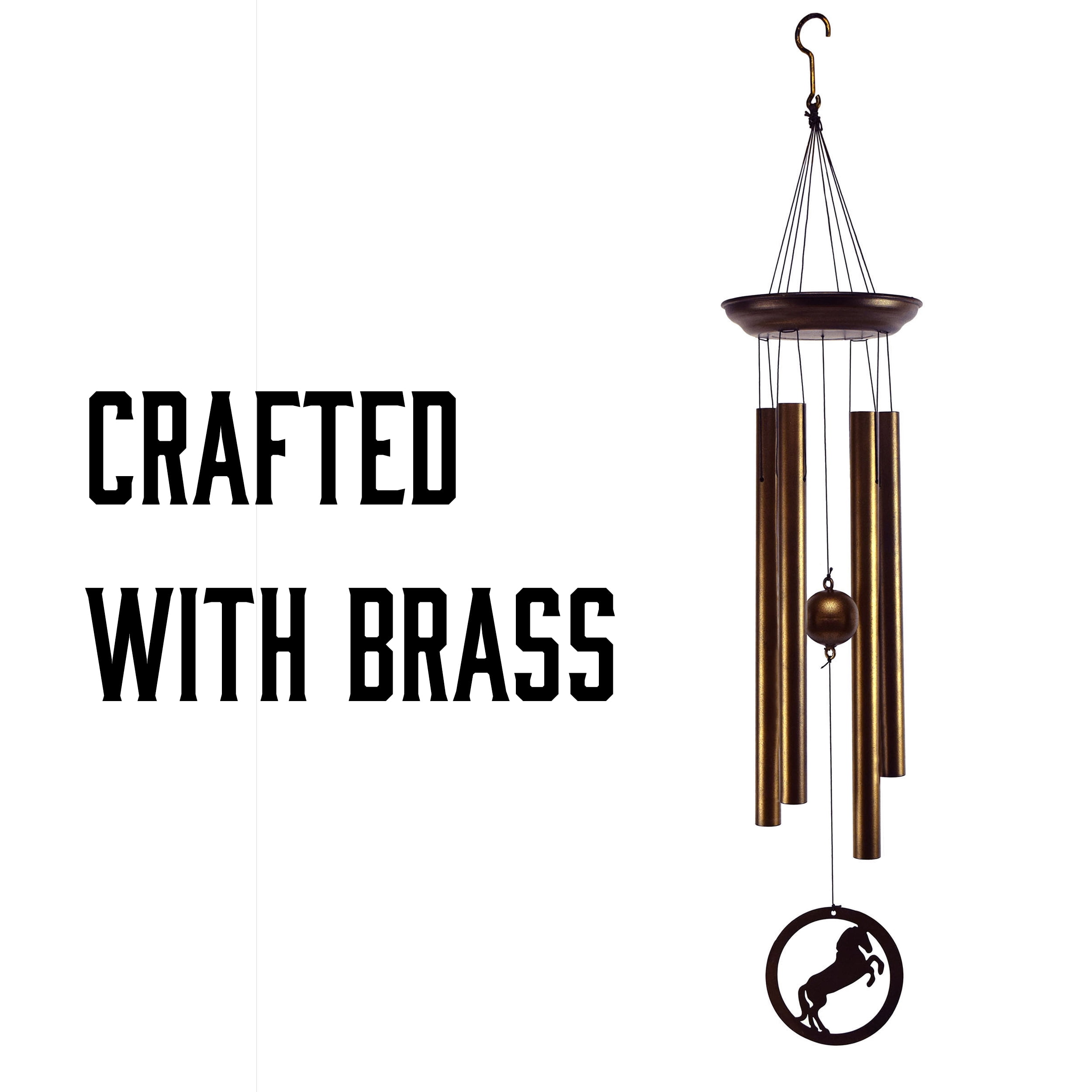 Rivers Edge Products Rivers Edge Products 40" Brass Wind Chime for Outside - Weather-Resistant Soothing Metal Wind Bell - Western Animal Outdoor Decor for Patio, Garden, Porch, Cabin - Horse Bronze