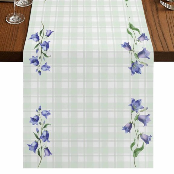 Table Runners 36 Inches Long Dress Scarves, Blue Spring Floral Farmhouse Kitchen/Dining Table Runner, Short Coffee Tablerunners, Watercolor Teal Plaid Summer Botanical 13x36 Inch
