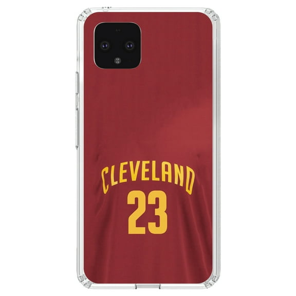 DistinctInk Clear Shockproof Hybrid Case for Google Pixel 4 (5.7" Screen) - TPU Bumper, Acrylic Back, Tempered Glass Screen Protector - Cleveland 23 Jersey - Show Your Love of Basketball