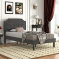 thumbnail image 2 of VECELO Twin Upholstered Platform Bed Frame with Height Adjustable, Tufted Button Headboard/Mattress Foundation, Strong Wood Slat Support, No Box Spring Needed, Dark Gray, 2 of 9