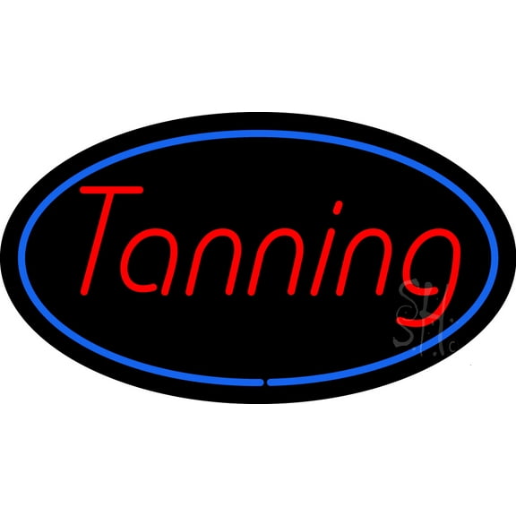 Tanning Oval Blue Border LED Neon Sign 20 x 37 - inches, Black Square Cut Acrylic Backing, with Dimmer - Bright and Premium built indoor LED Neon Sign for Defence Force.