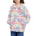thumbnail image 3 of Xoenoiee Kids Long Sleeve Hooded Sweatshirt for Fall Winter Cosy Pullover Hoodies with Kangaroo Pocket Activewear for Travel Walk, Colorful Easter Rabbit Print, S, 3 of 7