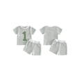 thumbnail image 2 of BemeyourBBs Baby Boys First Birthday Outfits One Years Old Birthday Clothes Waffle Knit Number Embroidery Striped Short Sleeve TShirt Tops and Shorts Set, 2 of 9
