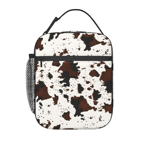 Cowhide Print Lunch Bag Reusable Thermal Lunch Box with Handle for Women and Men