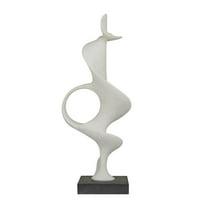 10" x 28" White Polystone Abstract Sculpture with Black Base, by DecMode