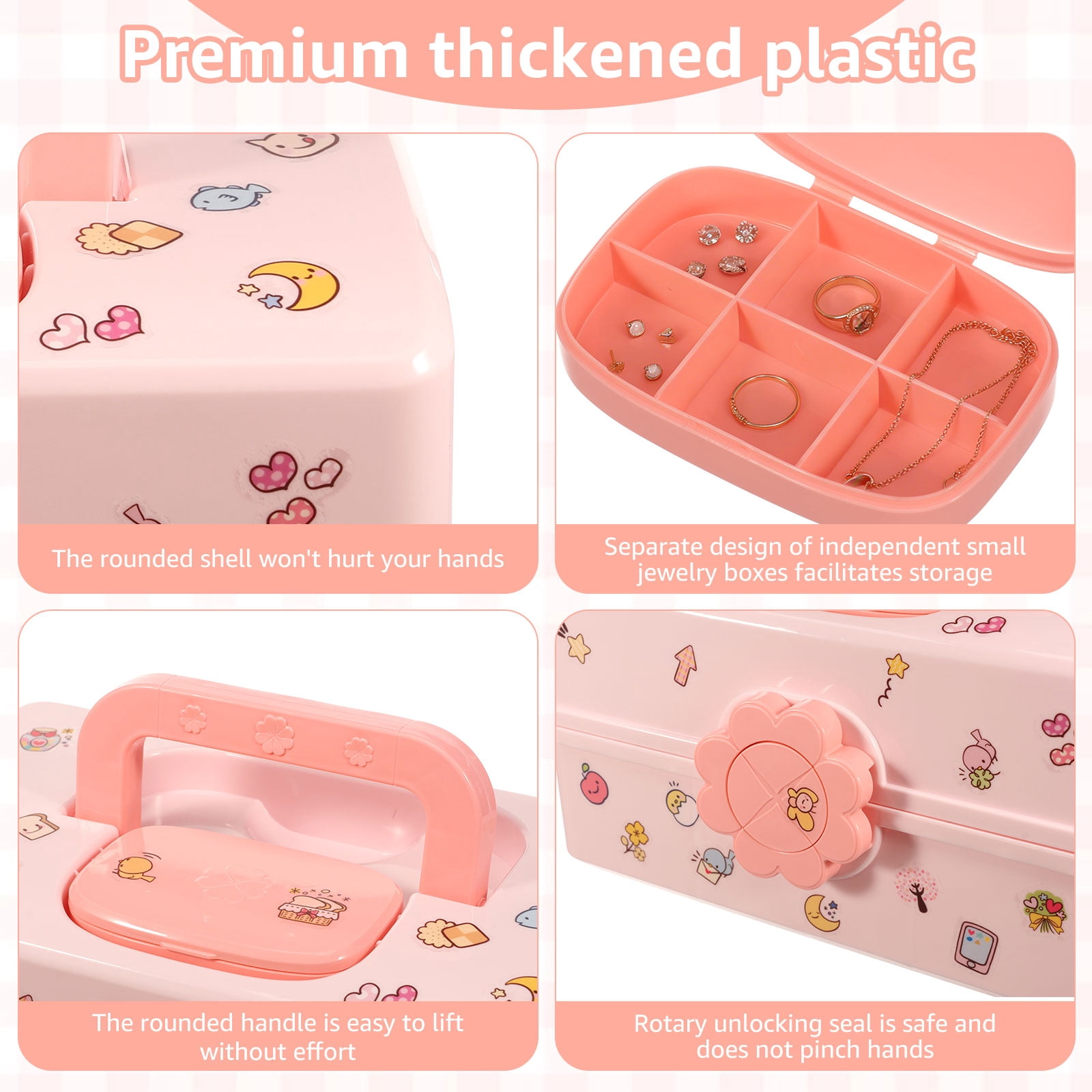 Threns Hair Accessories Organizer for Girls,3-Layers Pink Craft Storage Container with Handle,Lockable Storage Box for Hair Clip,Headband,Scrunchie,Cosmetic,Sewing Kit