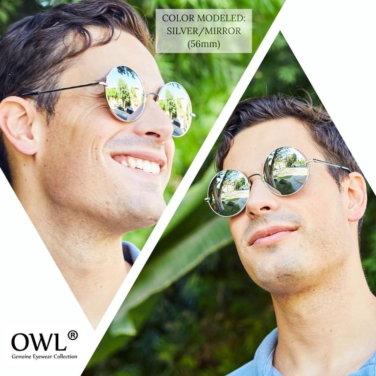 Round Sunglasses - (56mm) Silver Frame / Bluegreen Mirror  display picture 1