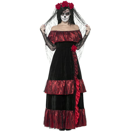 Adult's Womens Day Of The Dead Gothic Rose Bride Dress Costume