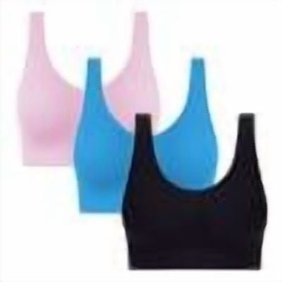 3 Pack Sports Bras for Women - Wide Strap Removable Padded Bra with Supportive - Womens Cropped Workout Tops Seamless Sport Bra