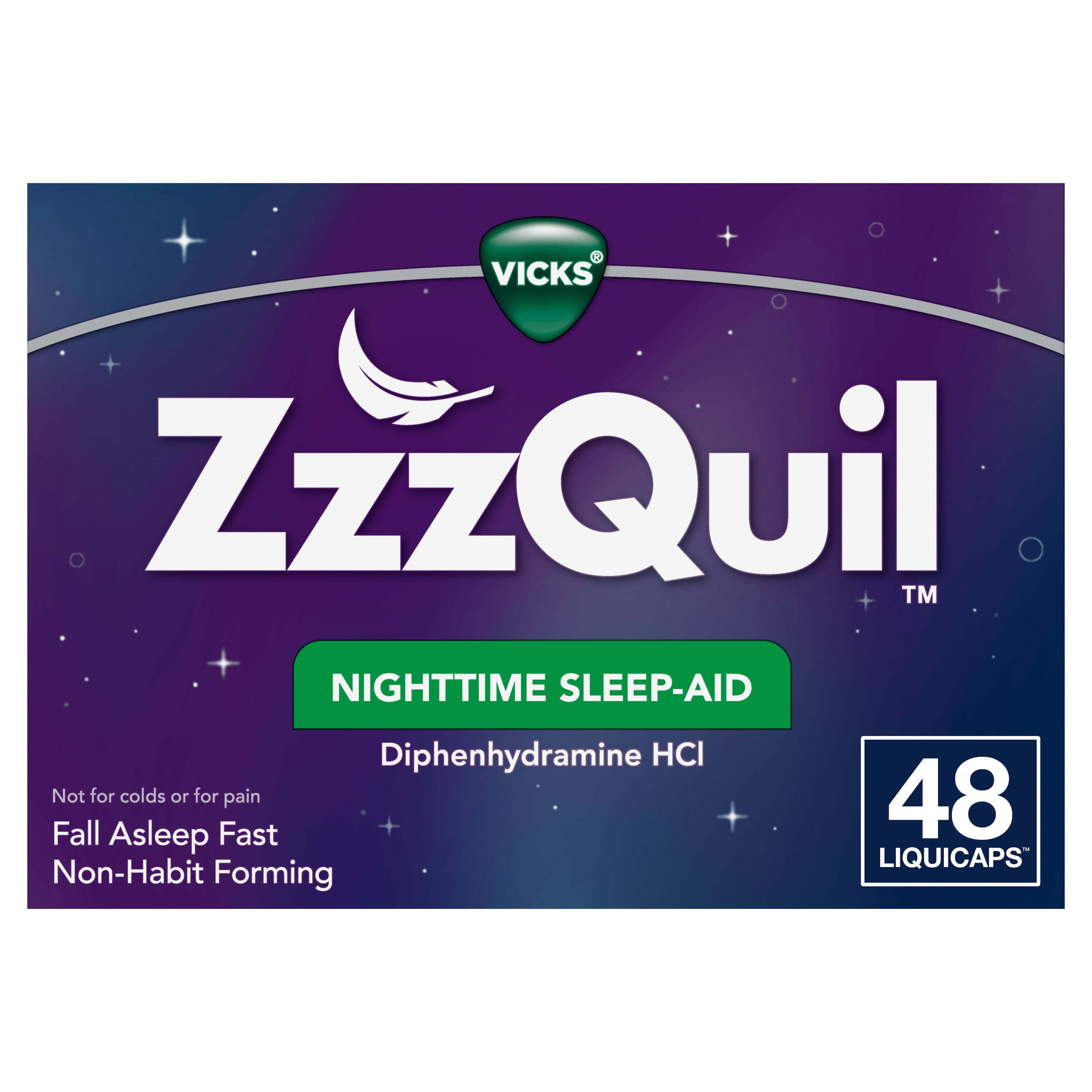 Vicks ZzzQuil Sleep Aid LiquiCaps, 50mg Diphenhydramine HCl, Over-the-Counter Medicine, 48 Ct