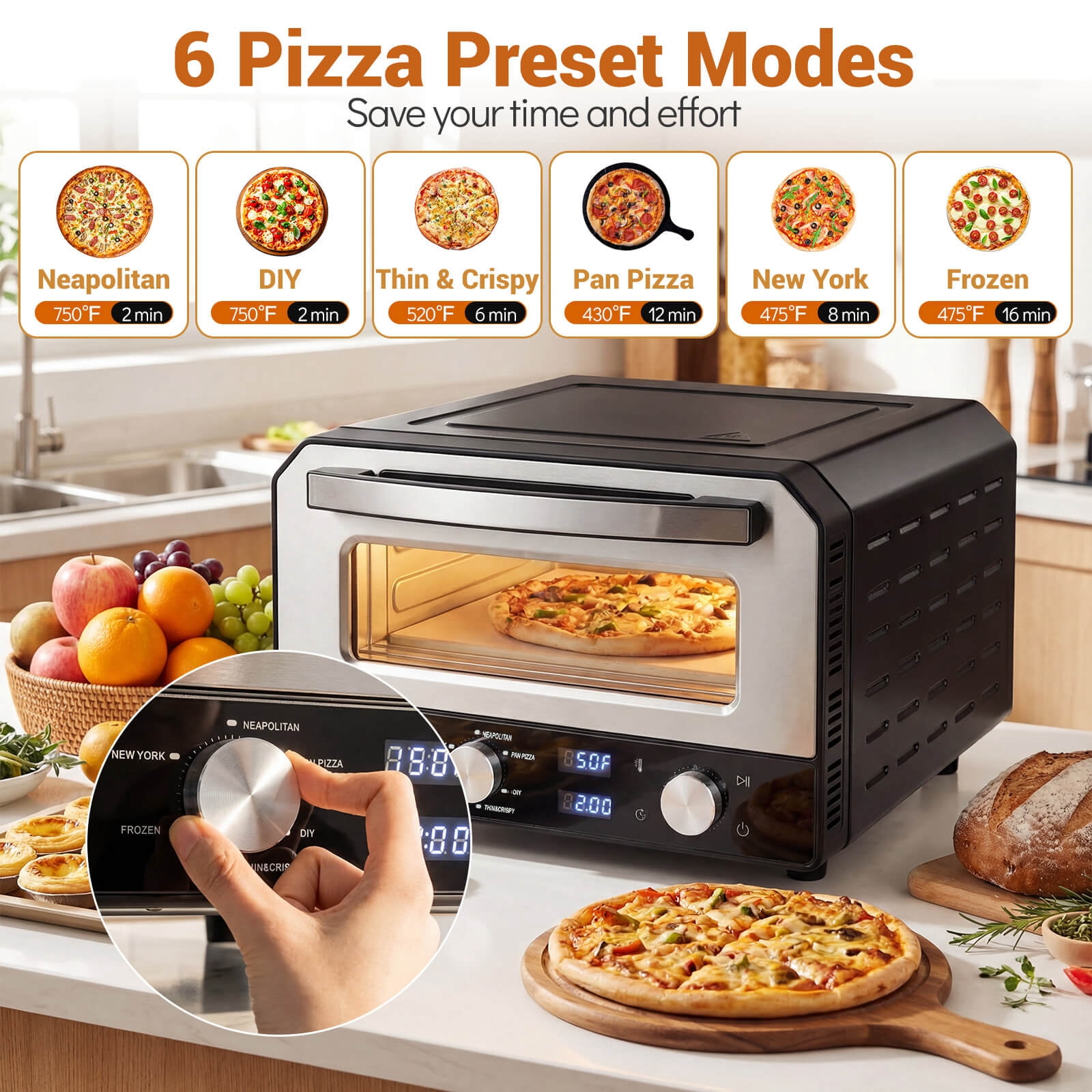 Costway Pizza Oven for 12” Pizzas with 6 Presets & 2-Min Rapid Baking Heats up to 750℉