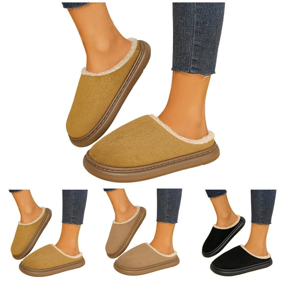 Dakaela Fuzzy Slippers for Women Memory Foam Winter Warm Suede House Shoes Indoor Outdoor Non Slip Slides Mules Clogs