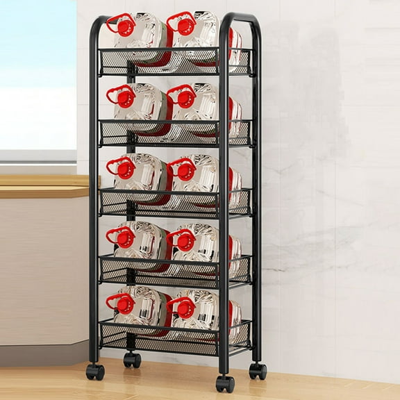 SUSUchens 5-Tier Stackable Metal Mesh Storage Basket with 360° Wheels, Carbon Steel Fruit Vegetable Organizer for Kitchen Pantry, Fruit Vegetable Produce Basket Storage Organizer
