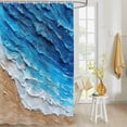 thumbnail image 4 of Fabric Shower Curtain Ombre Blue Beach Wave Oil Painting Style Shower Curtains with 12 Hooks Waterproof Machine Washable Bath Curtains for Bathroom, 54 x 78in, 4 of 6