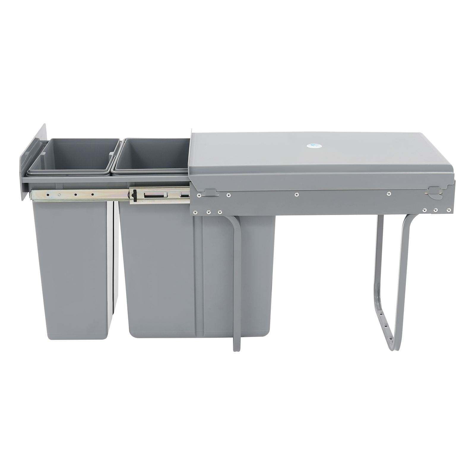 Grey Pull Out Trash Can Under Cabinet with Lid, 10L+20L(2.64+5.28Gal) Dual Bin Kitchen Garbage Can, Hidden Under Sink Trash Can with Ordinary Rail