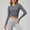 Grey, variant on DuoJiaJ Womens Long Sleeve Crop Top, Crew Neck Ruched Stretchy Yoga Athletic Black L