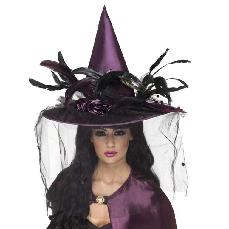 ?Women Purple Hat for Adult Halloween Costume Witch Hat Accessories ?Women Purple Mesh Hat for Adult Costume Witch Hat  main image 2
