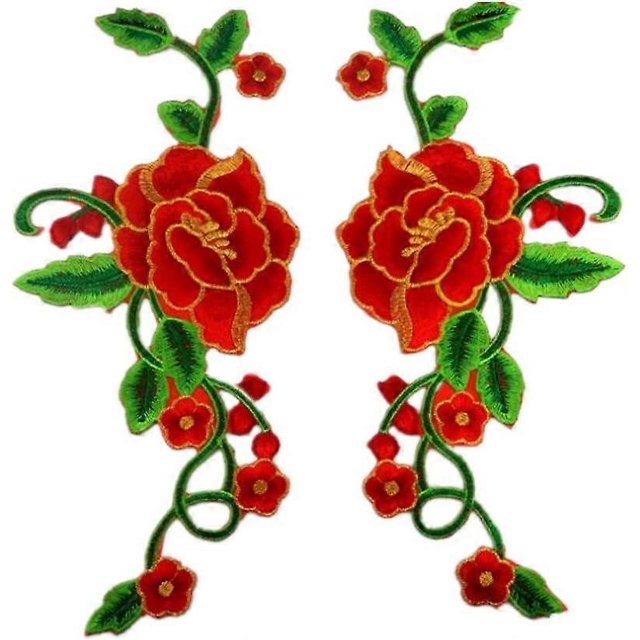 Parches de Bordado KAIYANG Flores para Prendas Accesorios de Costura Bricolaje Rojo Rosa 30 cm x 14 cm