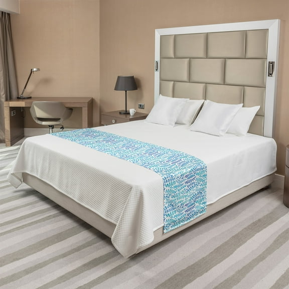 Botany Bed Runner, Watercolor Nature Pattern with Leafy Branch in Aqua Color Platte, Decorative Accent Bedding Scarf for Hotels Homes and Guestrooms, Queen, Violet Blue Aqua, by Ambesonne