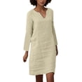 thumbnail image 1 of Kcodviy Femmes Automne Décontracté Simple Robes Femmes sous le Genou Robe à Col en V Élégante Robes d'Automne pour Femmes Confortable Couleur Unie Longues Robes Décontractées pour Femmes Manche Poche Robe Décontractée, 1 of 8