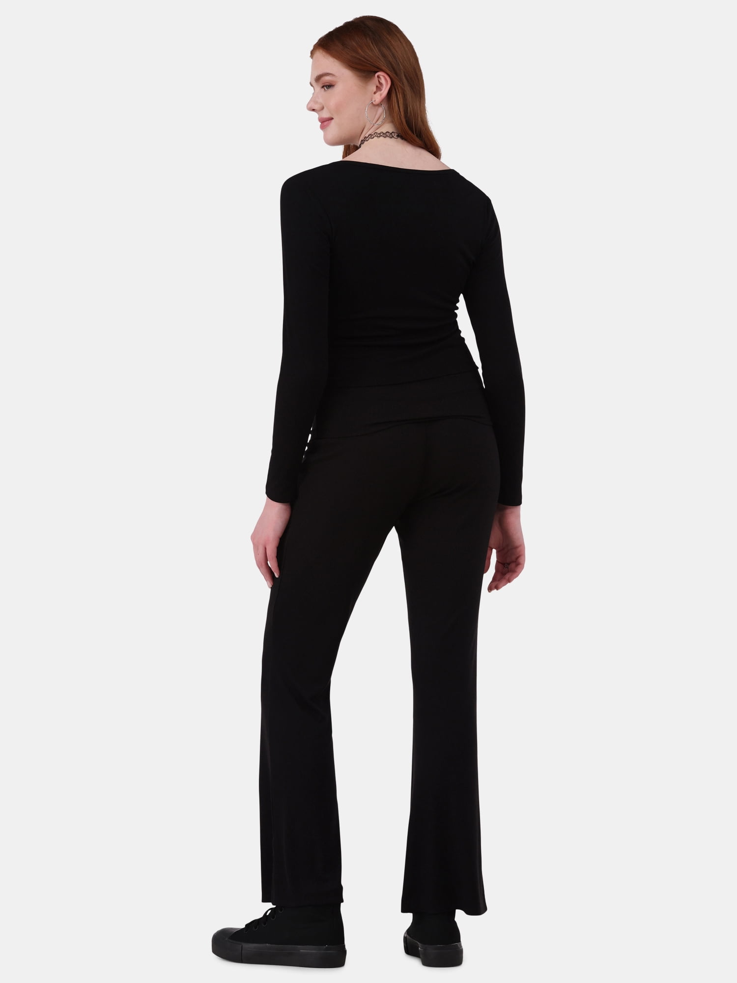 No Boundaries Ribbed Top and Flare Pants Pajama Set, 2-Piece, Women’s and Women’s Plus