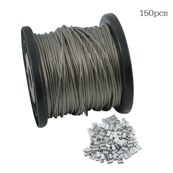 labwork 1/16 Wire Rope 328FT Length with 150Pcs 304 Stainless Steel Crimping Sleeves
