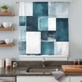 thumbnail image 5 of Teal Geometric Sheer Curtains 54 Inches Long, Vintage Oil Painting Contemporary Light Filering Curtains, Breathable Simi Curtain Privacy Drapes for Kitchen Bathroom Lightweight Small Window Treatment, 5 of 9