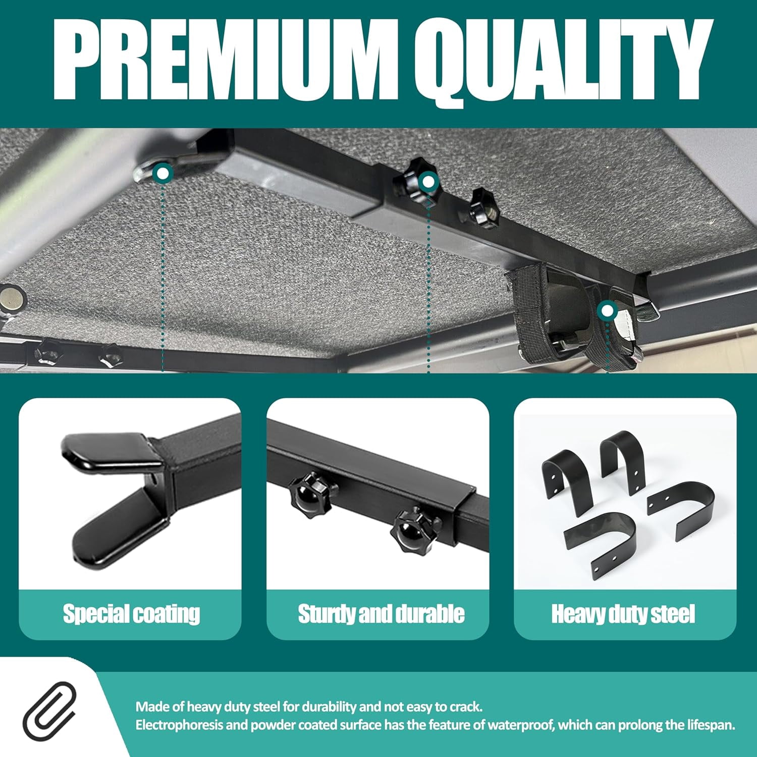 Kojem Adjustable UTV Gun Rack, Fit for Polaris Ranger Kawasaki Mule, Overhead Gun Rack Holder, Fit Round Roll Bars & Pro-fit Cages, Roof Gun Carrier 23-31in