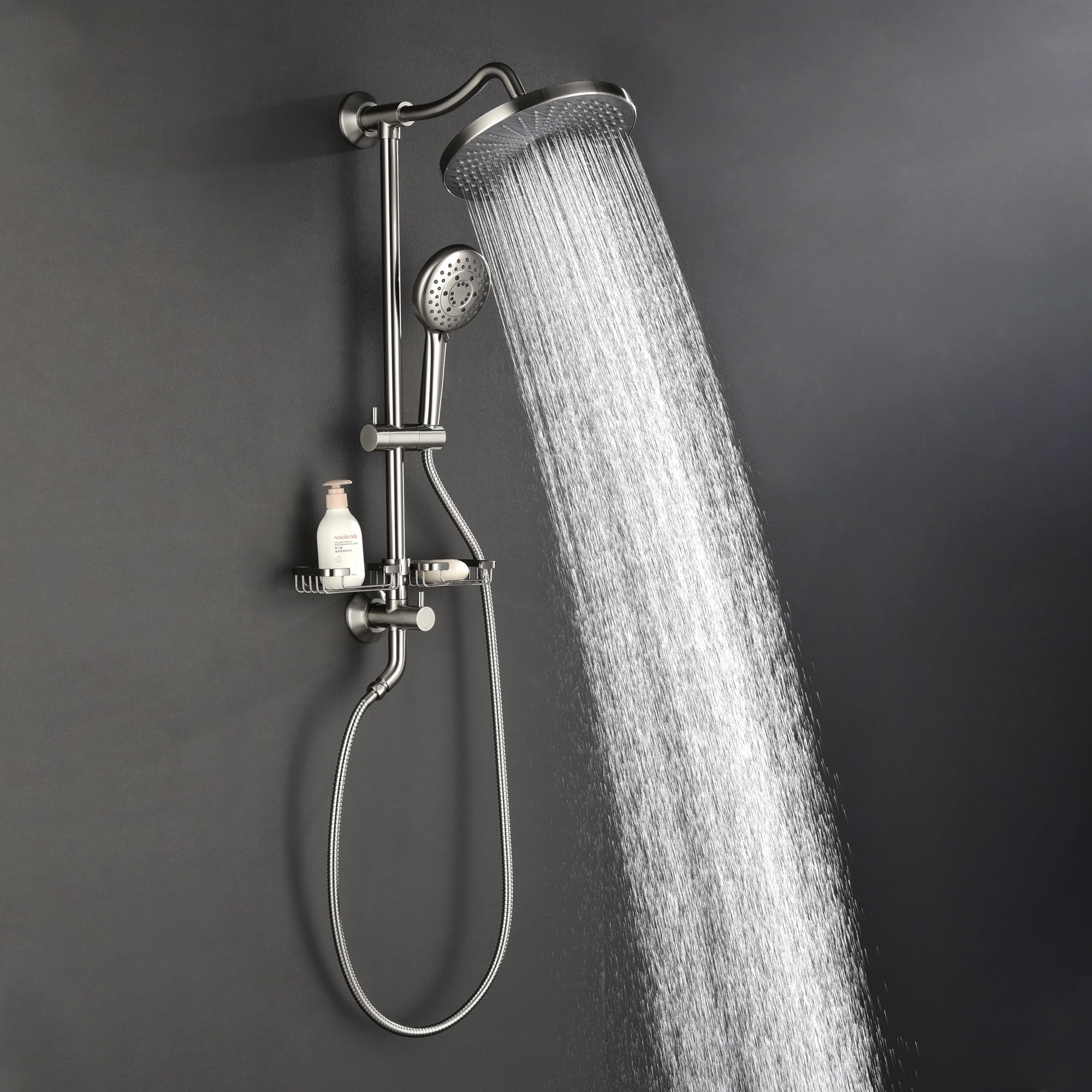 Shower System, With 10" Rain Shower head, 4-Function Handheld Shower Head, Adjustable Slide Bar And Soap Dish