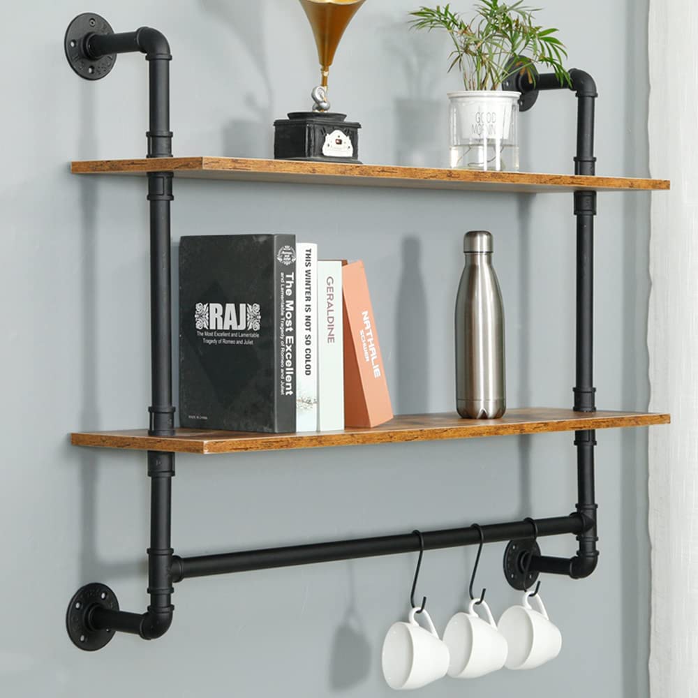 YIGOU Industrial Pipe Shelving, Iron Pipe Shelves Bathroom Shelves with