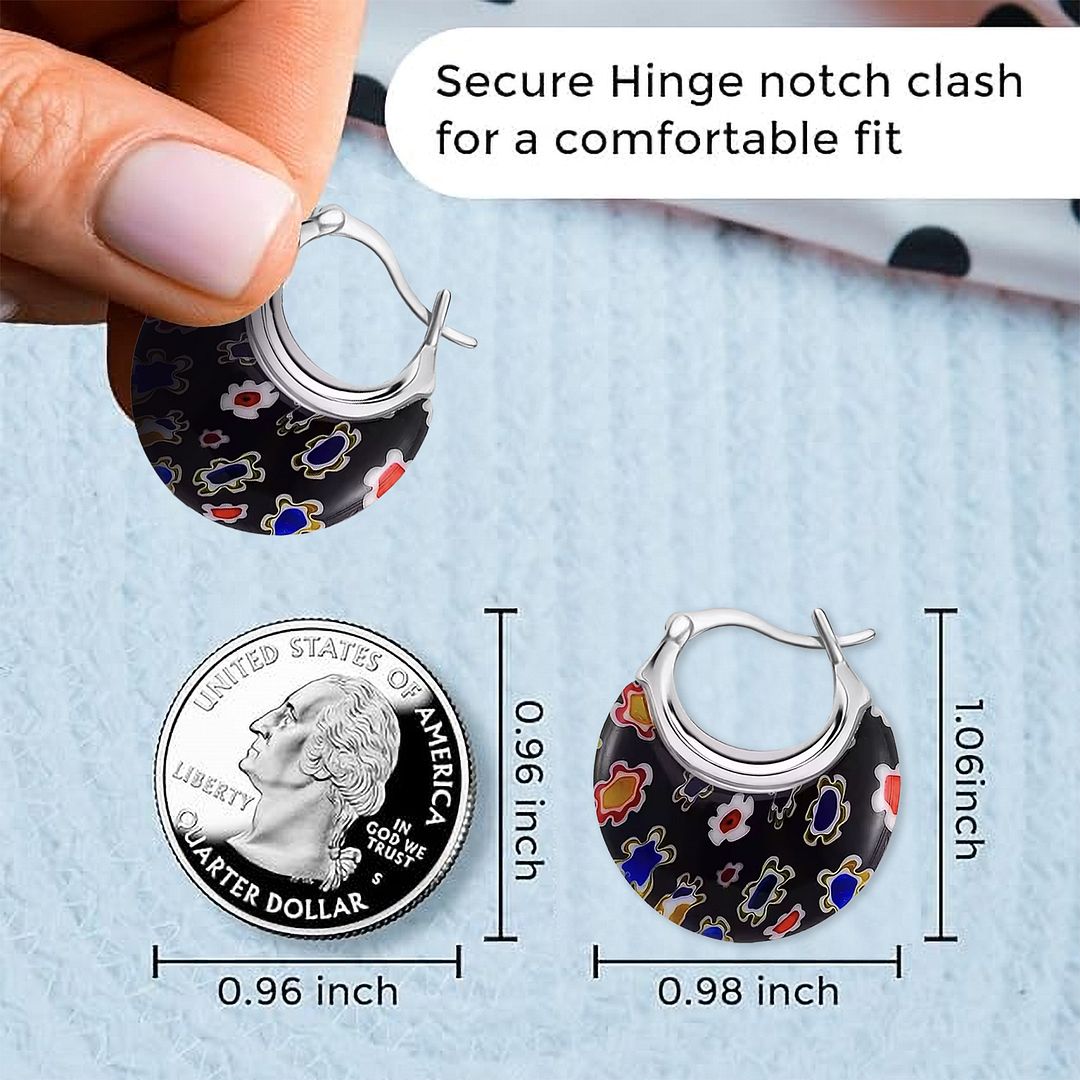Murano Style Glass Black Hoop Earrings for Women - Flower Stainless Steel Dangle Fun Earrings - Glass Jewelry Anniversary Birthday Christmas Gifts 11.6 Gms
