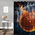 thumbnail image 2 of BCIIG  Sports Shower Curtain, Basketball Ball and Water Splashing Thunder Lightning Themed Design, Cloth Fabric Bathroom Decor Set with Hooks,  Dark Blue and Burgundy, 2 of 6