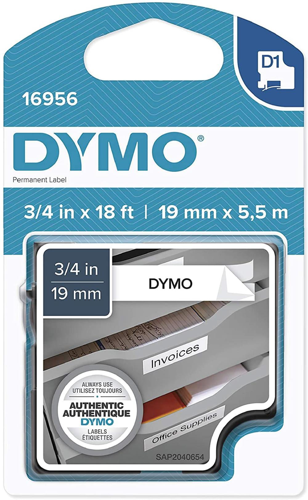 DYMO Permanent High-Performance D1 Self-Adhesive Polyester Tape 3/4-inch 18-foot cartridge DYMO Authentic Black print on White 16956 