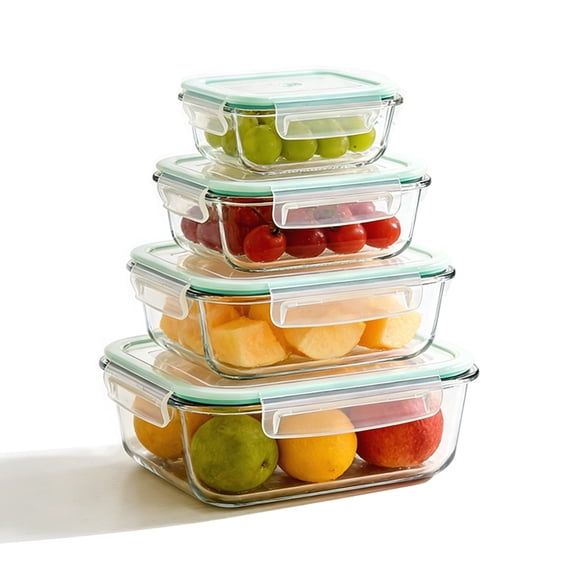 VAETTLO 4-Piece Glass Food Storage Set, Airtight Containers (5.41 to 35.2 oz) for Snacks, Meal Prep & Leftovers, Microwave & Dishwasher Safe